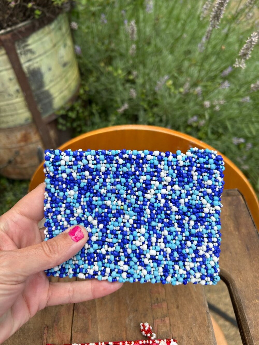 Beaded Coin Purse Blue White Baby Blue Wallet FAST SHIP Travel Bag